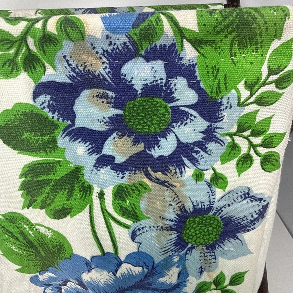 Vintage Folding Wood Frame Sewing Basket Craft Caddy Floral Fabric MCM 16